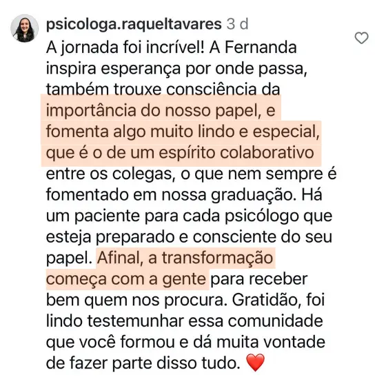 Depoimento de aluna do Método Viver da Clínica